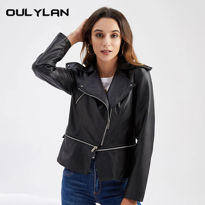 

New Leather Coat Women's Detachable Hem Spring Autumn Coat Lady Fashion Casual Jacket 2024 Turndown Collar Zipper Outwear