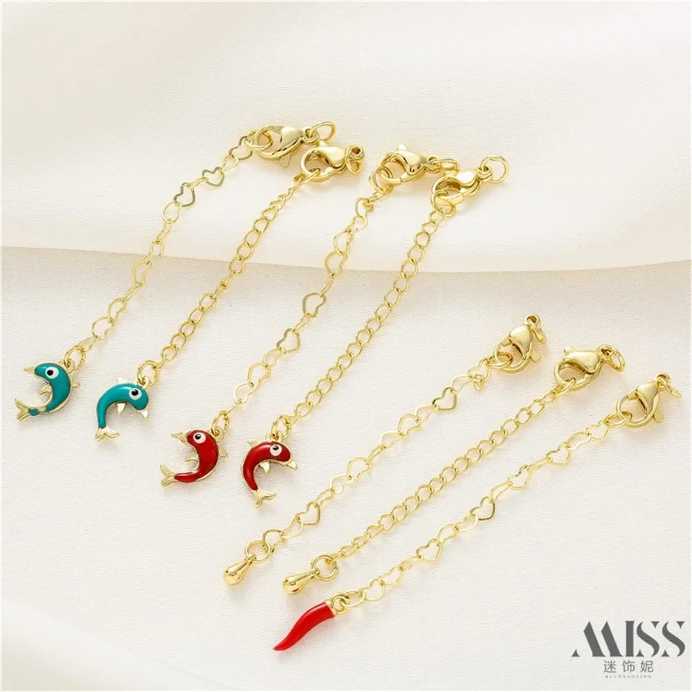 14K الذهب ملفوفة الحب ذيل حصان سلسلة معلقة دولفين الفلفل قطرة الماء جراد البحر مشبك الذيل سلسلة DIY بها بنفسك اليدوية مجوهرات اكسسوارات