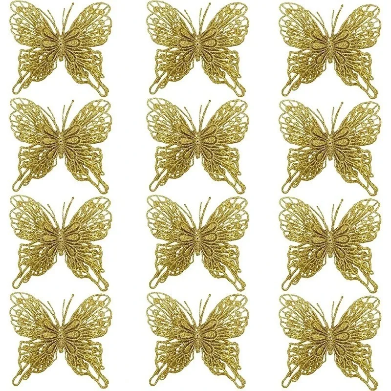 5/10 Stück künstliche Glitzer-Schmetterlinge, Ornamente für Heimdekoration, Weihnachtsbaum-Anhänger, Neujahrskränze, Basteln, Geschenke, Zubehör