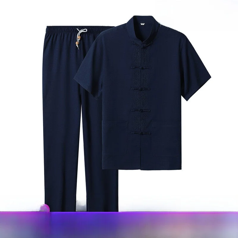 

High-End Men's Tang Suit Summer Workwear Set Cotton Linen Traditional Chinese Medicine Health Center Physiotherapist