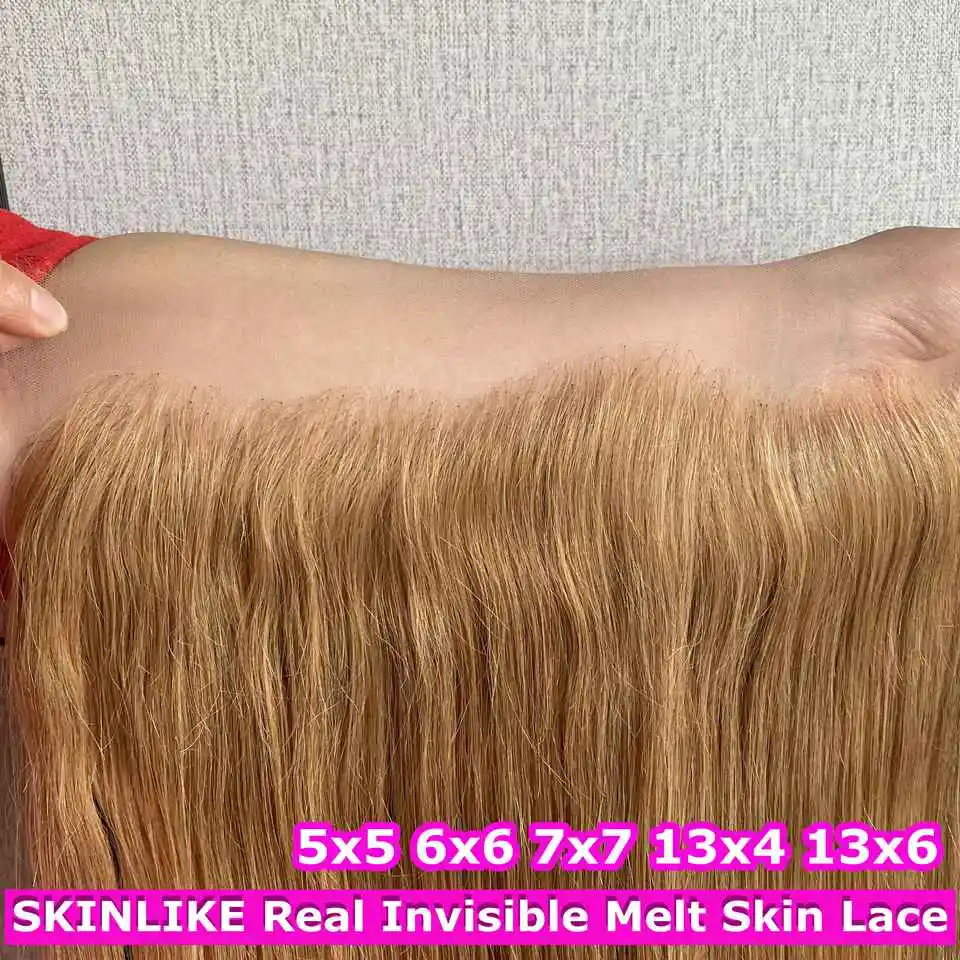 #27 Blonde 13x6 HD Lace Full Frontal Straight 13x4 HD Lace Frontal Only Blonde SKINLIKE HD Lace Closure Human Hair Melt Skins