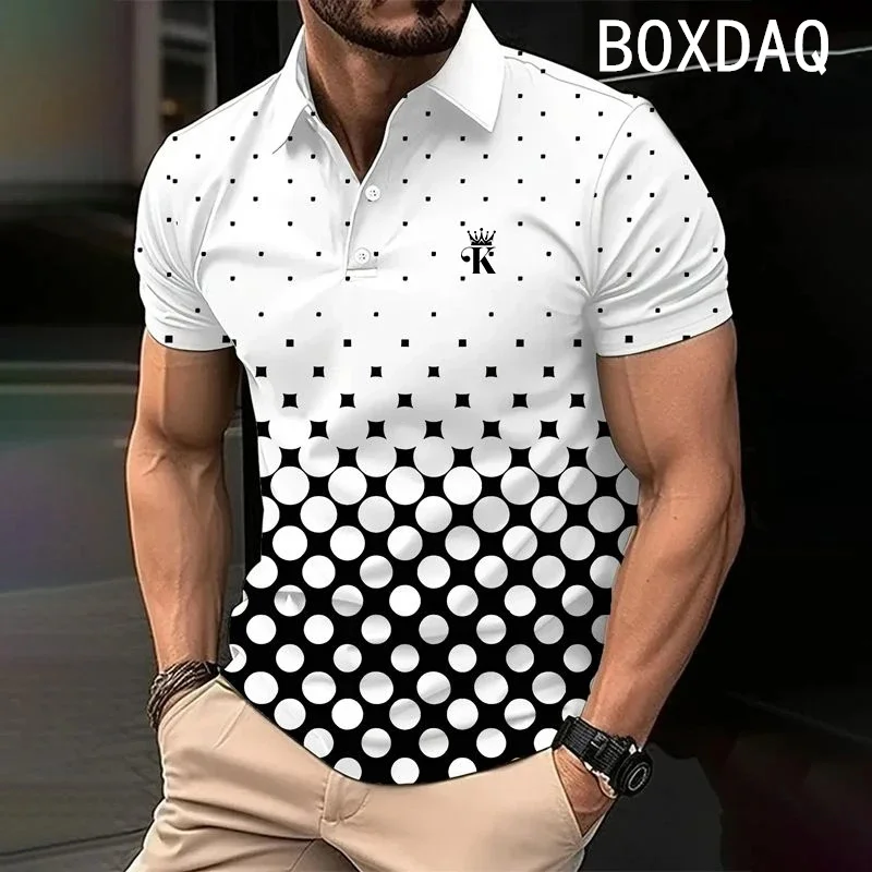 3D Polka Dot Printed Polo Shirt Men Summer Short Sleeve Lapel Wint Button Casual Sport Tops Fashion Men Classic Polo Shirt