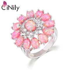 CiNily Created Pink Fire Opal Rings With Cubic Zirconia Silver Plated Big Stone Ring for Women Jewelry Size 6 7 8 9 OJ6381