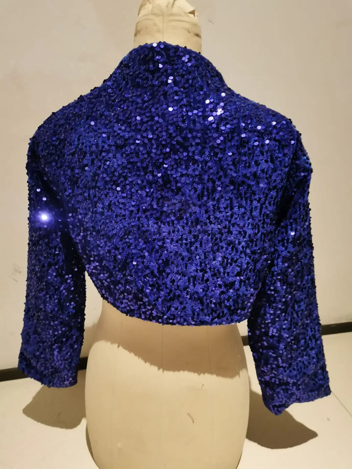 Royal Blue Wedding Jacket Bling Bling Sequined Prom Bolero Party Coat 3/4 Long Sleeve Bridal Jackets Party Top Customized