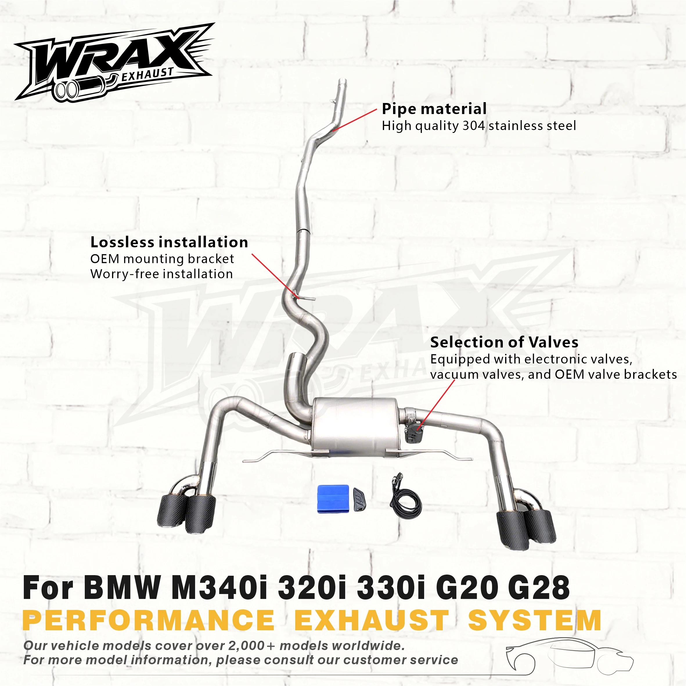 

WRAX Exhaust for BMW 340i 320i 330i G20 G28 SS304 Catback Valve Control Performance Boost Perfect Fit