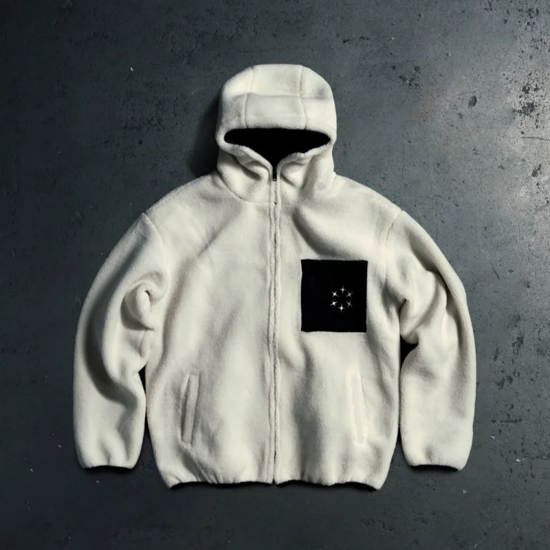 

Белая модная повседневная толстовка на молнии, теплая зимняя верхняя одежда для мужчин и женщин, мягкая уютная куртка с декоративным узором, для повседневной носки