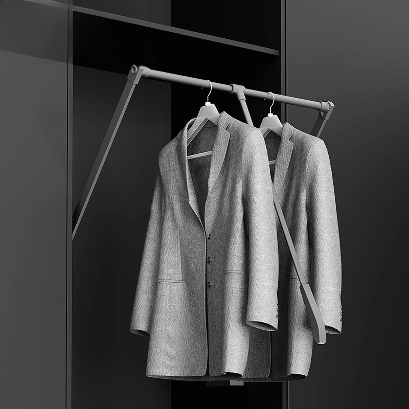 Wardrobe pull-down clothes hanging rod cloakroom buffer lifting telescopic hanger cabinet automatic return