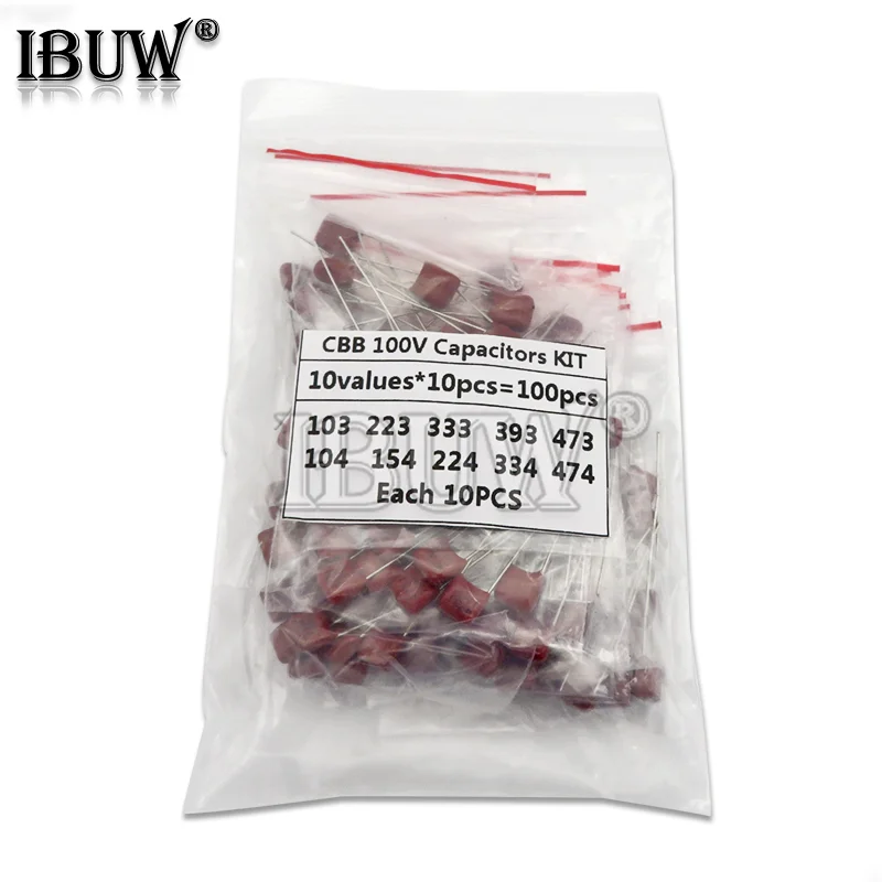 KIT 100PC=10value*10PCS Metallized Polyester Film Capacitors CBB Assortment Kit 100V 10nF ~ 470nF