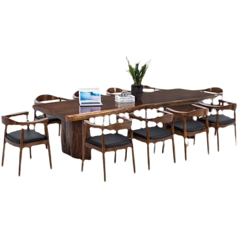 

Walnut commercial meeting table Large company plate reception Negotiation long table and chairs