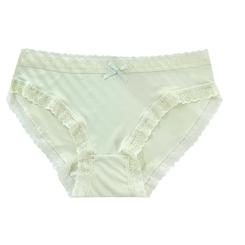 

Japanese bow-tied ice silk underwear women's summer thin cotton crotch seamless mid-waist lace-edged girls briefs