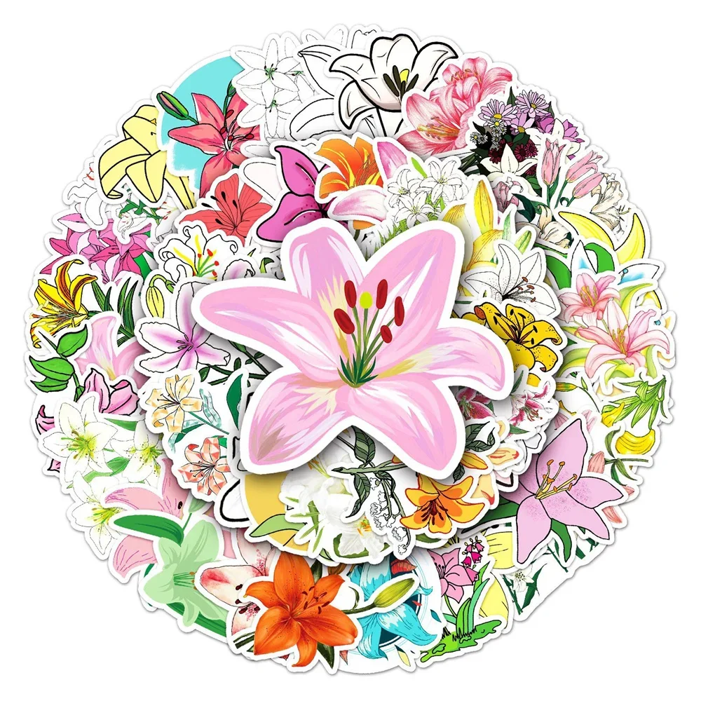 10/30/50PCS Lily Flower Cartoon Flower Personality Creative Sticker Guitar Refrigerator Motorcycle Waterproof Notebook Wholesale