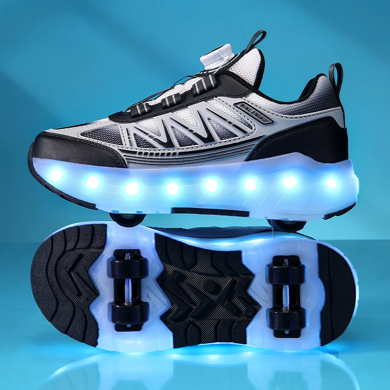 High quality multifunctional sports shoes for children, outdoor breathable wheels, shoelace lights, flash roller skates