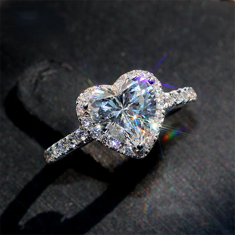 

Heart Rings for Women S925 Silver Wedding Engagement Bridal Jewelry Cubic Zirconia Stone Elegant Ring Accessories