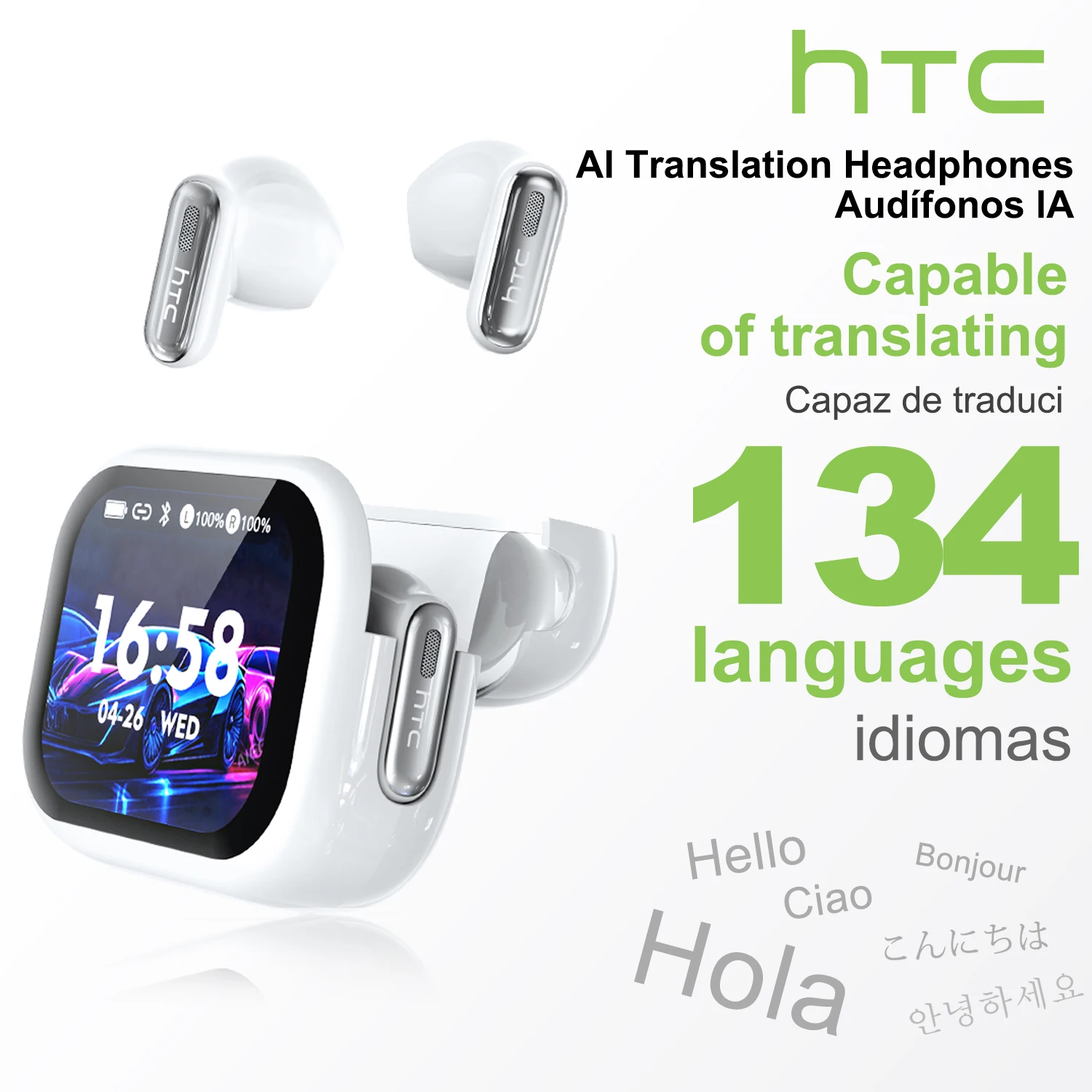 HTC NE68 Bluetooth-oortelefoon AI Vertaler Oordopjes LCD-scherm Koptelefoon Sport Draadloze hoofdtelefoon Ruisonderdrukking