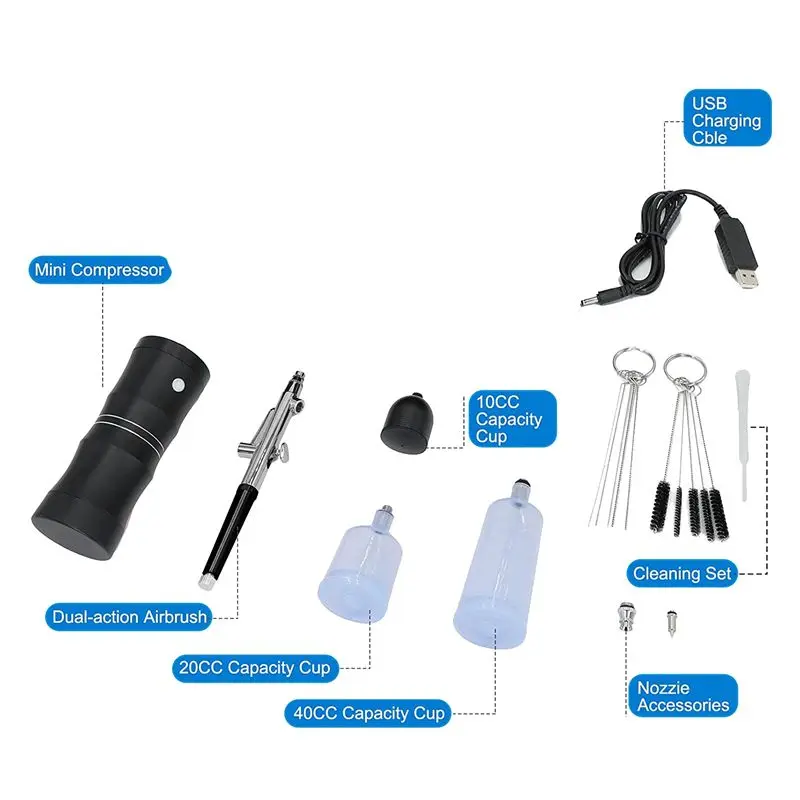 مجموعة فرشاة الهواء ABJJ مع ضاغط الهواء، فرشاة هوائية محمولة قابلة لإعادة الشحن 7.4 فولت 34 رطل لكل بوصة مربعة #3