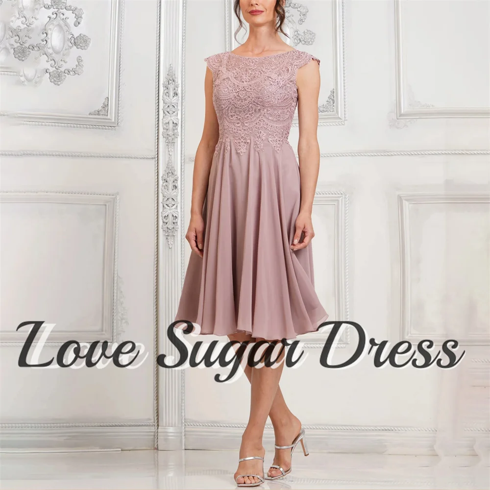 

A Line Short Mother of the Bride Dresses Elegant Chiffon Pleated Wedding Party Gowns Lace Applique Sequin Wedding Guest Dress