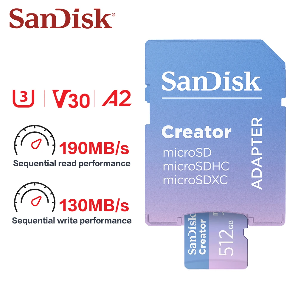 tarjeta-de-memoria-sandisk-creator-microsdxc-uhs-i-a2-v30-u3-c10-128gb-256gb-512gb-1t-190mb-s-de-alta-velocidad-con-adaptador-sd