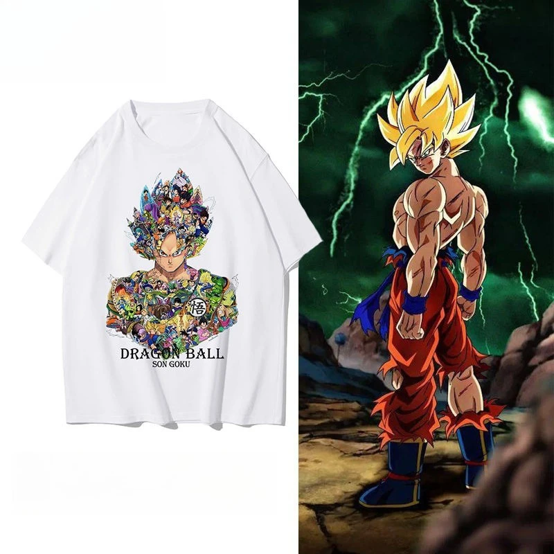 ドラゴンボール綿半袖アニメーション Tシャツカジュアル多用途ルーズ二次元トップ男性と女性のファッション衣類