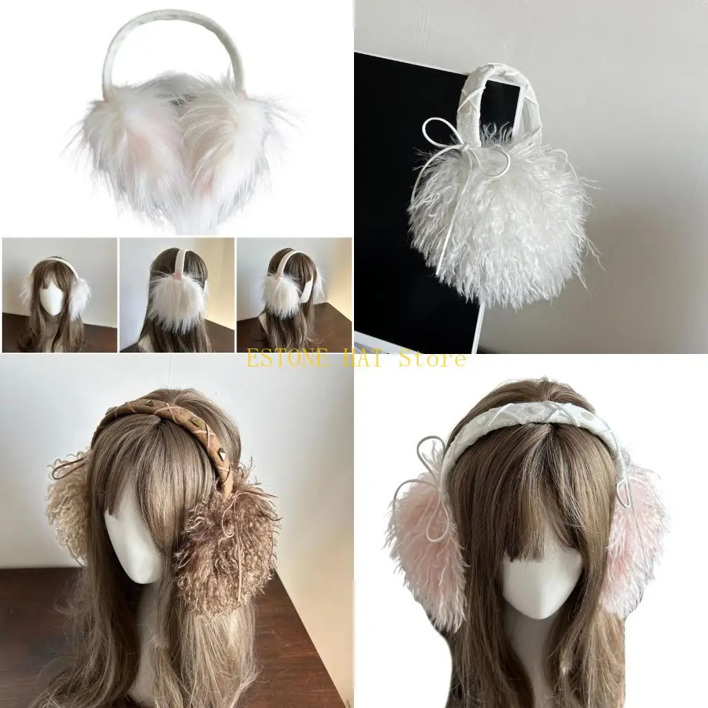 49MF Cold Weather Earmuffs Ear Protective Furry Plush Ear Covers for Winter Activity