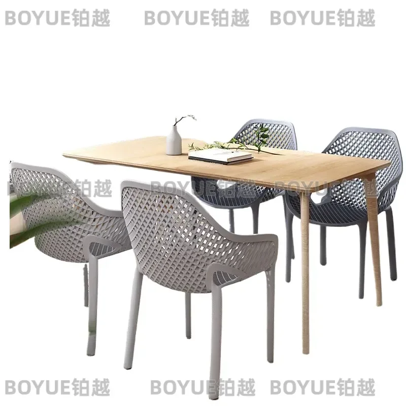Wicker Style Plastic Dining Chair Hollow Backrest Modern Outdoor Patio Furniture Simple Leisure Seat for Home Garden Use