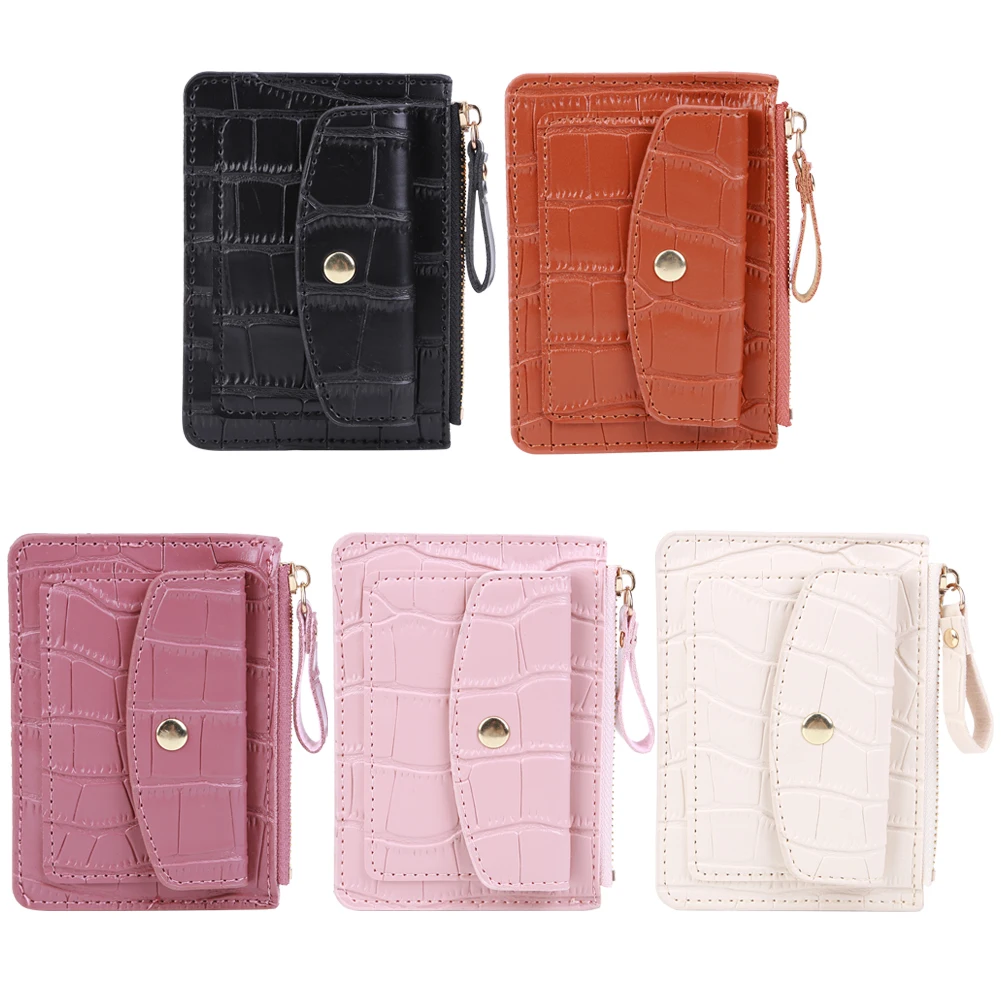 Fashion Women Simple Wallet PU Leather Multi-Slot Zipper Keychain Small Card Bag