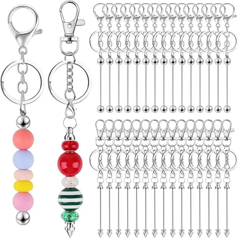 

Feb.Metal Bead Keychain Bars Beads DIY Blank Keychain Removable Beadable Keychain Bars For DIY 30Piece