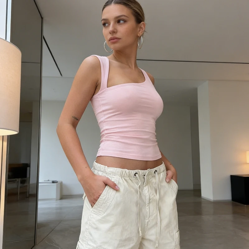 Frühling Einfarbig Elegante Casual Cropped Top Sommer Mode Unregelmäßigen Ausschnitt Ärmellose Slim-fit Weste Casual Täglichen Tanks top