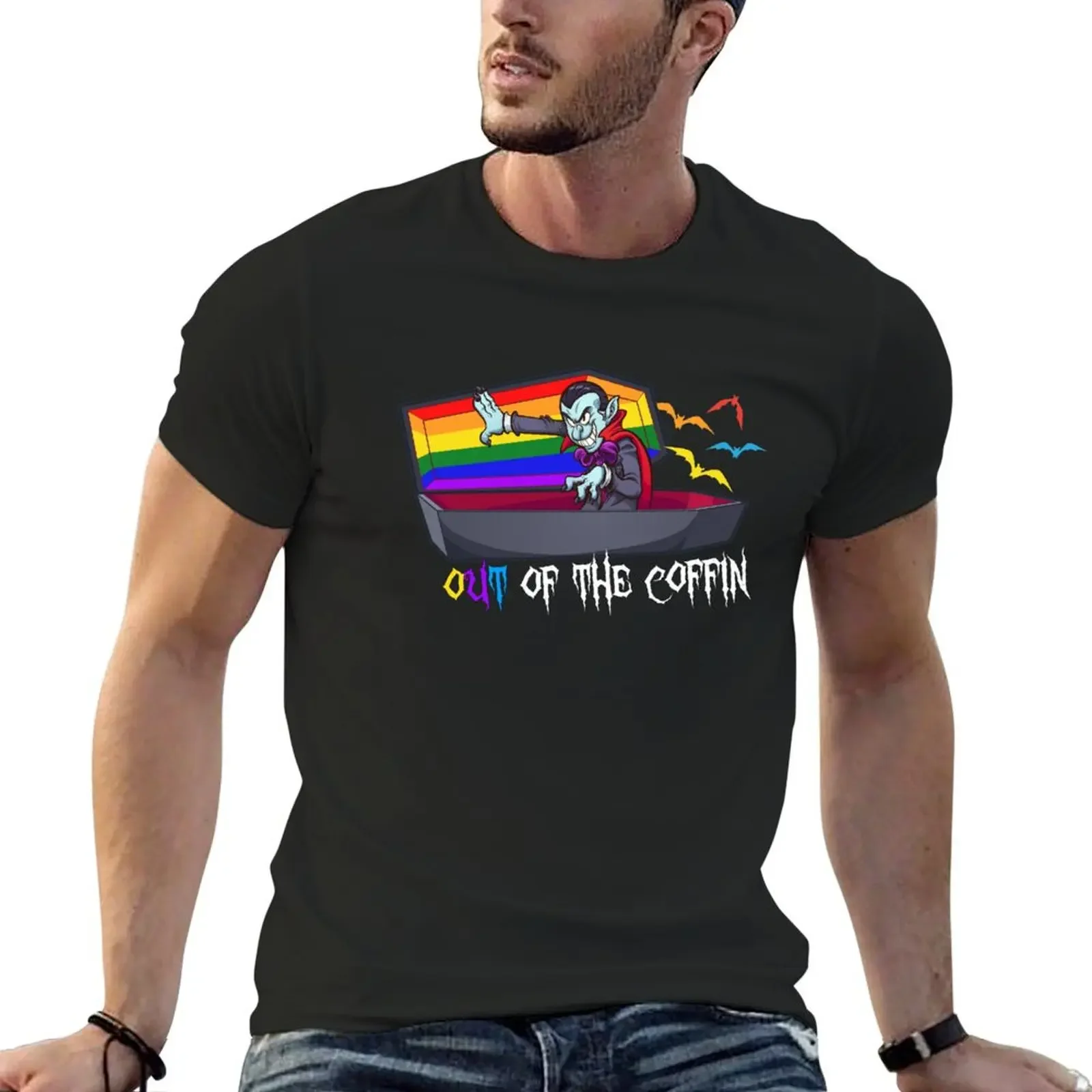 

Funny Gay Vampire Coming Out of his Coffin T-Shirt graphics sports fans boys animal print summer 2025 mens clothing