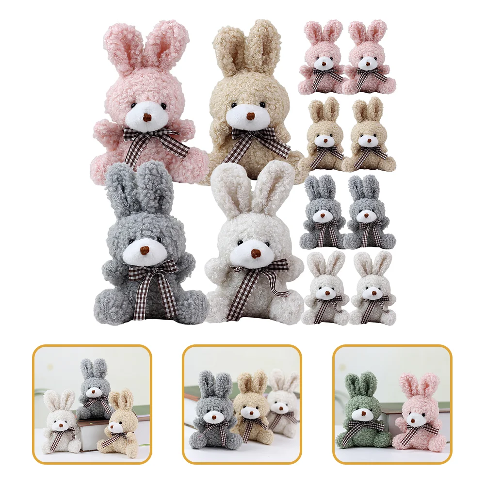 12 ชิ้นกระต่ายพวงกุญแจกระเป๋า Charm Fluffy แหวนผู้หญิง Mini จี้ตุ๊กตากระต่ายโลหะ Pp Cotton Plush