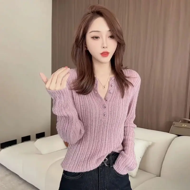 

Round Neck Sweater for Women Fashion Trendy Button Pullover Solid Color Sweater Fashion Top