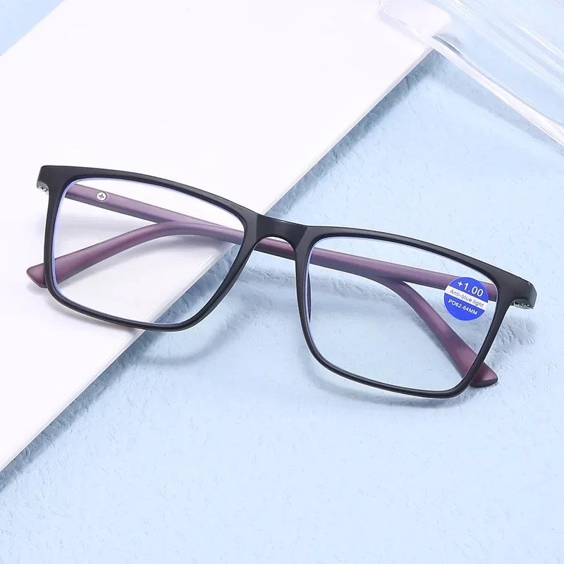 Ultra Light Fashion Square Frame Anti Blue Light Reading Glasses Men High Definition Anti Blue Light Reading Presbyopia Glasses