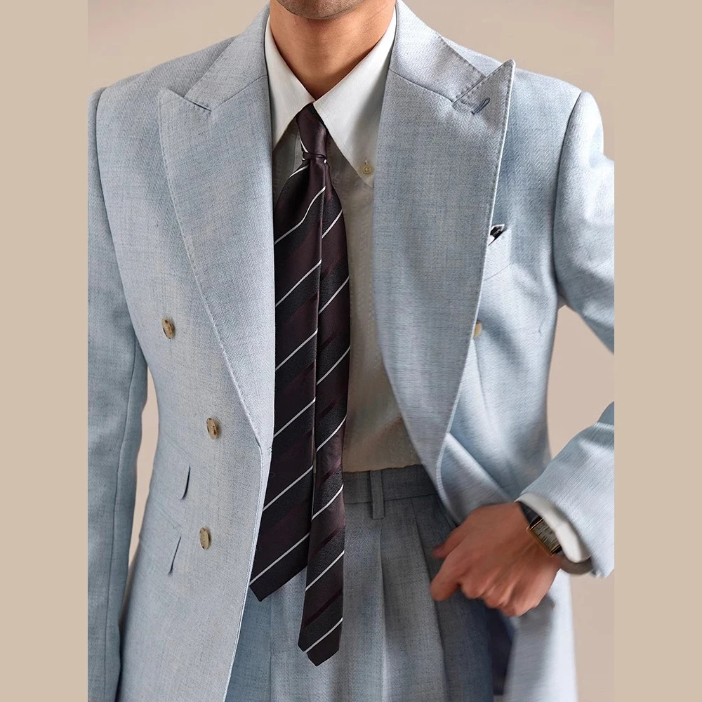 2025 Spring British Style Men Blazers Double Breasted Casual Suit Jacket Wedding Business Coat Social Banquet Tuxedo Costume