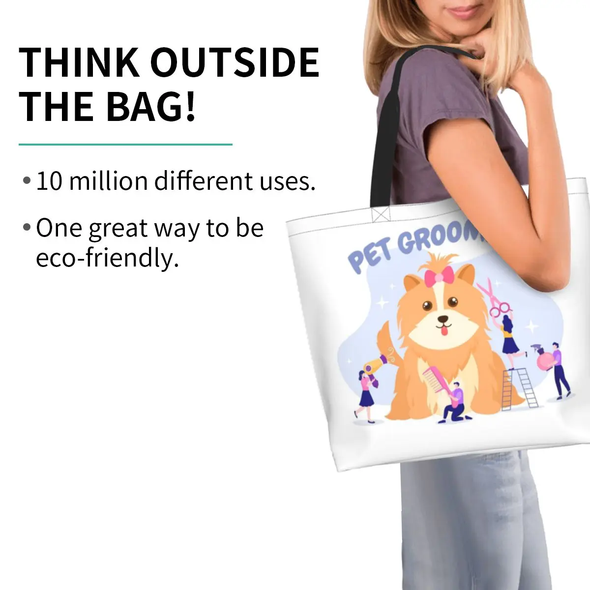 Pet Grooming For Dogs And Cats Shopping Tote Bag Canvas Large Capacity Shoulder Bags Shopper Grocery Handbag for Women