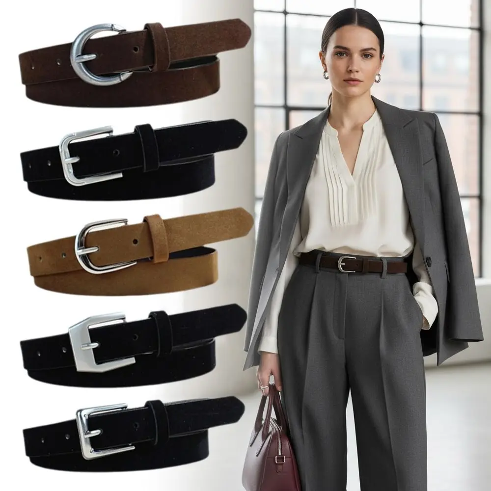 

Роскошный дизайнерский ремень из замши с пряжкой, универсальный женский поясной ремень, винтажный ретро-ремень с матовой отделкой, тонкий пояс для джинсов, декоративный аксессуар