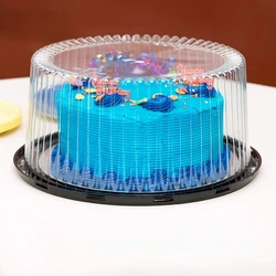 10pcs 6/8 Inch Reusable Transparent Cake Box Bakery Round Shape Plastic Cake Boxes Cheese Mousse Packing Boxes Food Boxes(Black)