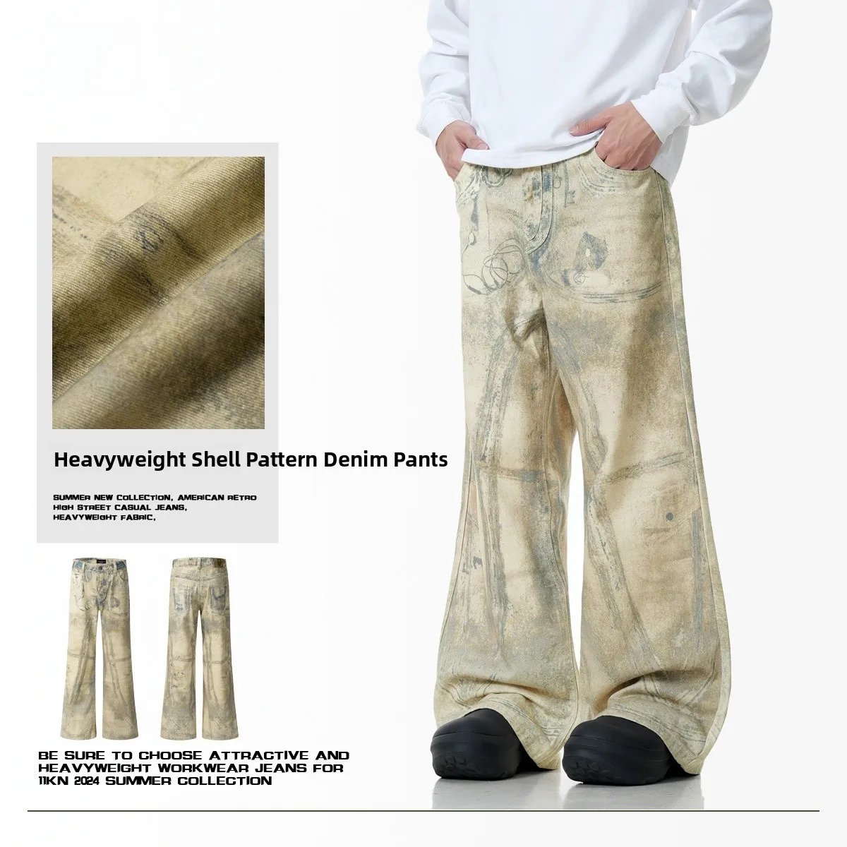 

Retro American Waed Denim Jeans Men's Women's High Street Wide Leg Long Pants Autumn Winter Cotton Blend Straight Leg Jeans