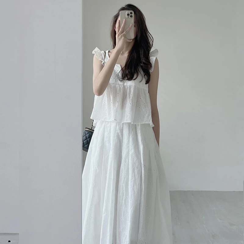 

Slimming High Waist ort Sve Embroidered Flower Chic Summer Square Ne Top And f Skirt Set Women's Faion Ensemble