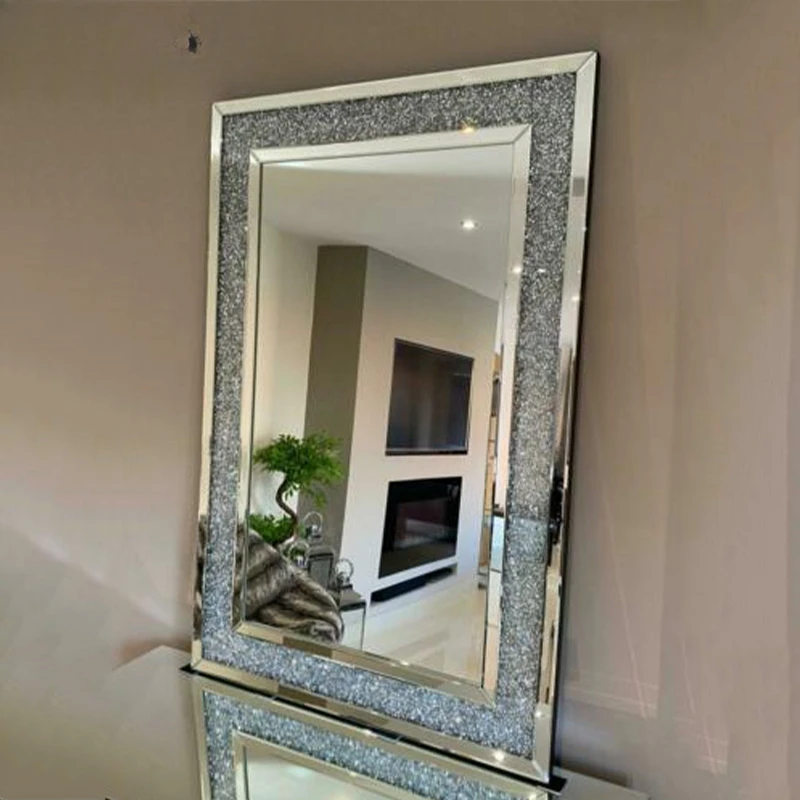 for WXM-1759 Gold factory supply design decorate 3 colors crushed diamond furniture mirrors decor living room wall mirror