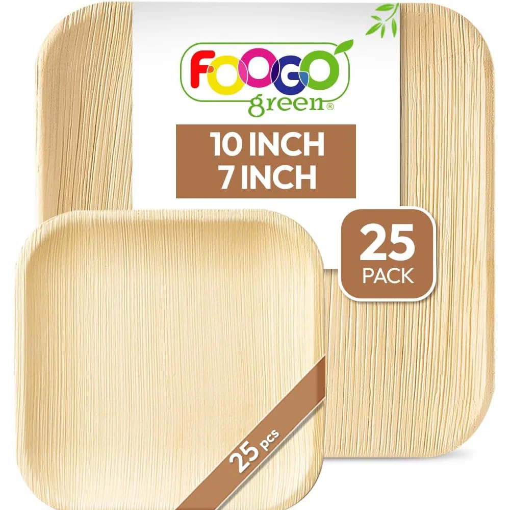 Eco-Friendly Disposable Palm Leaf Plates & Cutlery - 10 Inch Biodegradable Dinnerware for Parties, Camping | Microwave/Freezer Safe