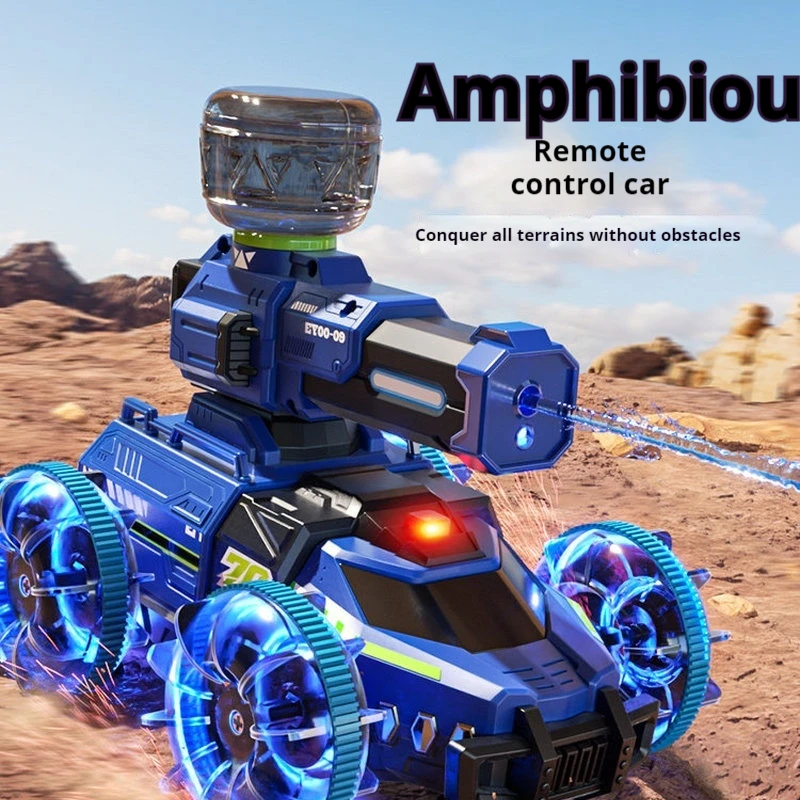 Amphibious Remote Control Car 4WD Waterproof RC Stunt Car Water Spray All Terrain Off-Road Kids Boys Toy Birthday Gift