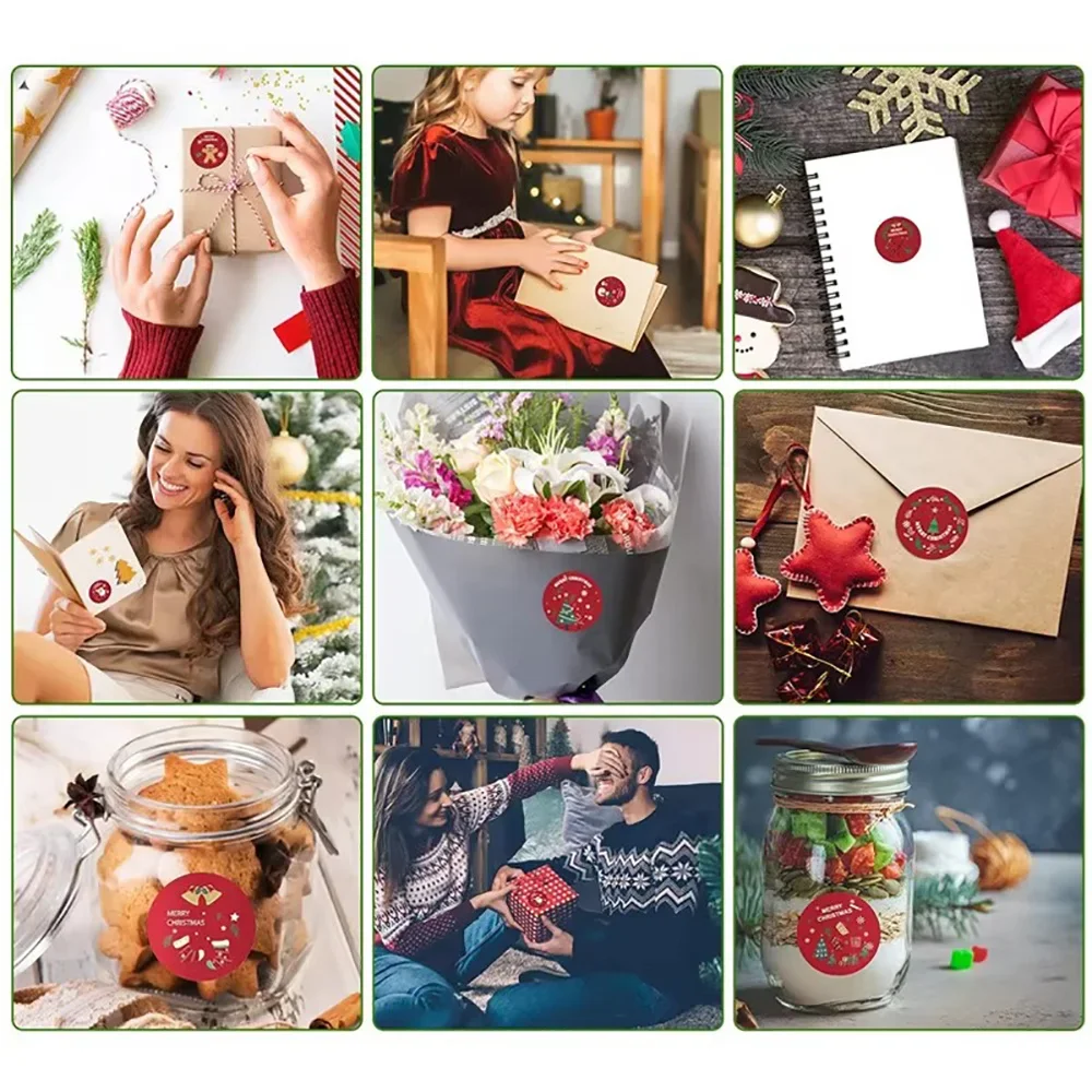

500PCS Christmas Theme Sticker Merry Christmas DIY Gift Baking Packaging Seal Stickers Party Decorative Sticker Label Roll Paper
