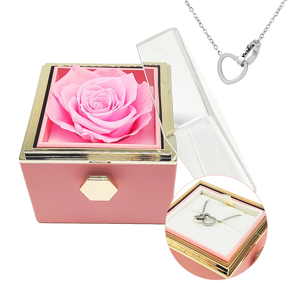 Spin timeless Rose Jewelry box Beautiful women's shiny Heart Series necklace Valentine's Day gift