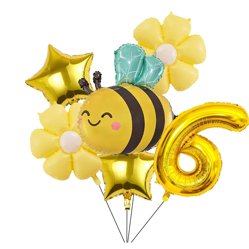 6 Stück Biene Gänseblümchen Golden 32 Zoll Zahl Aluminiumfolie Ballons Set Gänseblümchen Blumenballon für Bienenthema Geburtstag Babyparty Zubehör – Detail 7