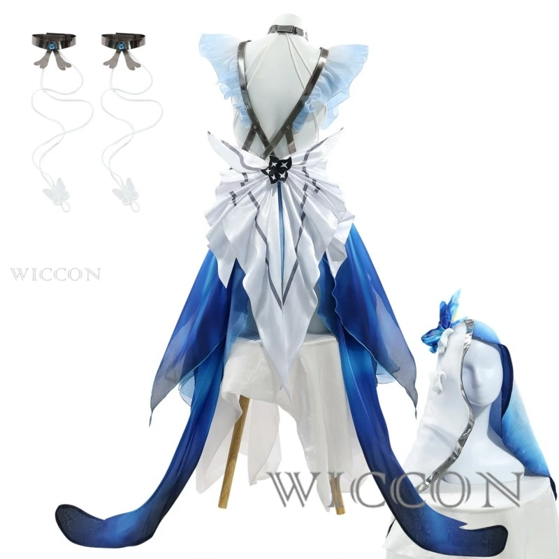 The Shorekeeper Cosplay Costume Wig Game Wuthering Waves Girls Long Dress Blue Fancy Outfit Halloween Christmas Women Clothes