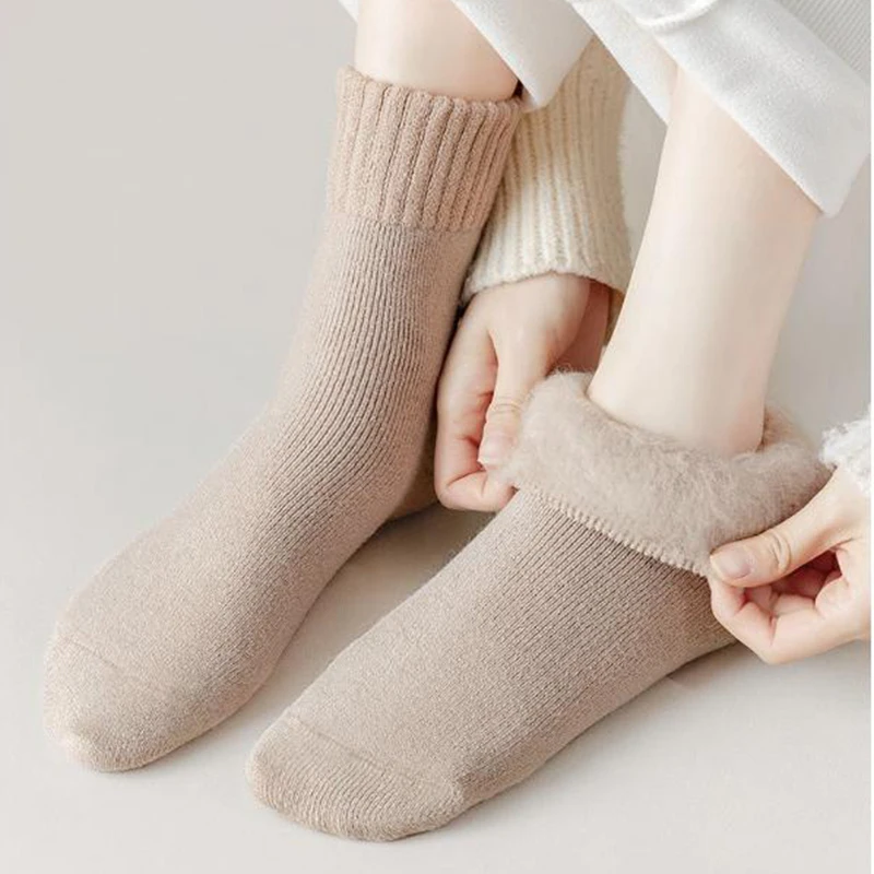 3 أزواج من الجوارب النسائية الدافئة الكشمير بعد الولادة 2025 الشتاء الراحة قصيرة أفخم النساء الحوامل الجوارب الصوف السميك جوارب القطن #2