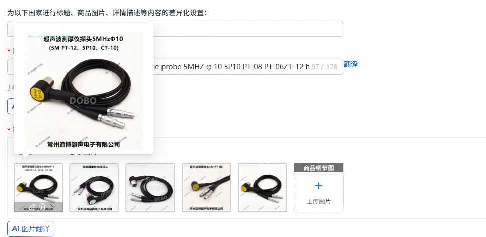 Universal ultrasonic thickness gauge probe 5MHZ φ 10 5P10 PT-08 PT-06ZT-12 high temperature probe