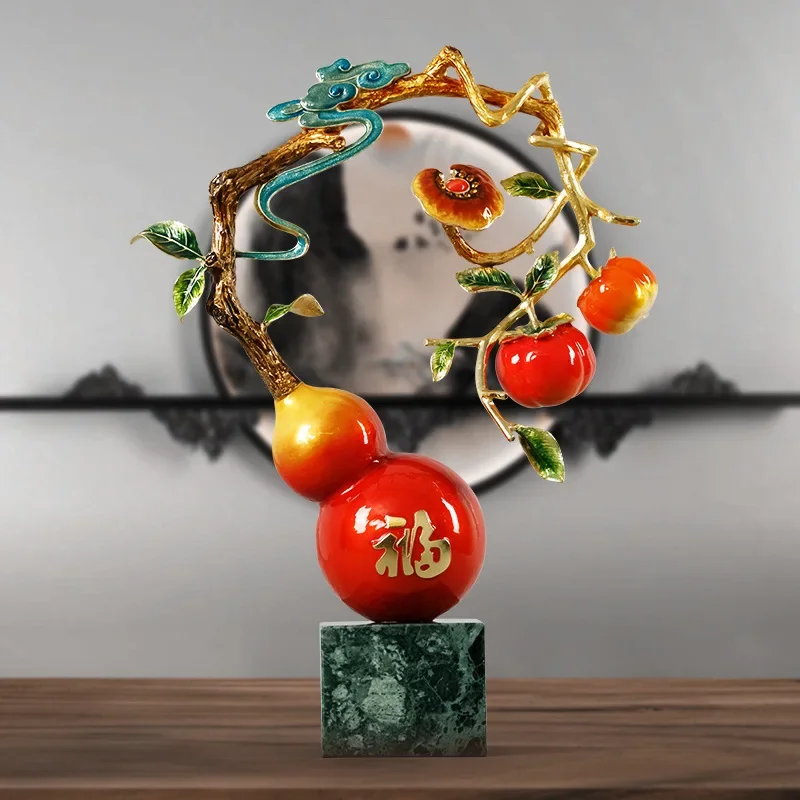 Enamel colored persimmons, lucky gourd ornaments, living room entrance TV cabinet, wine cabinet desktop, new Chinese gifts