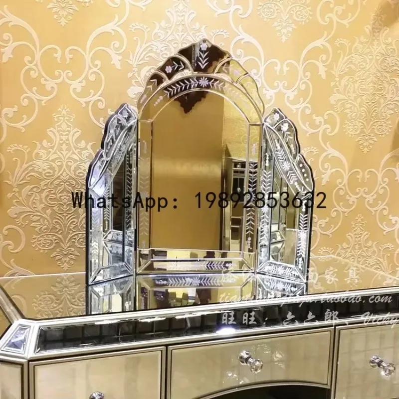 

b19European Handmade Carved Makeup Mirror Makeup Mirror Triple Fold Mirror Vertical Shaped Home Decoration