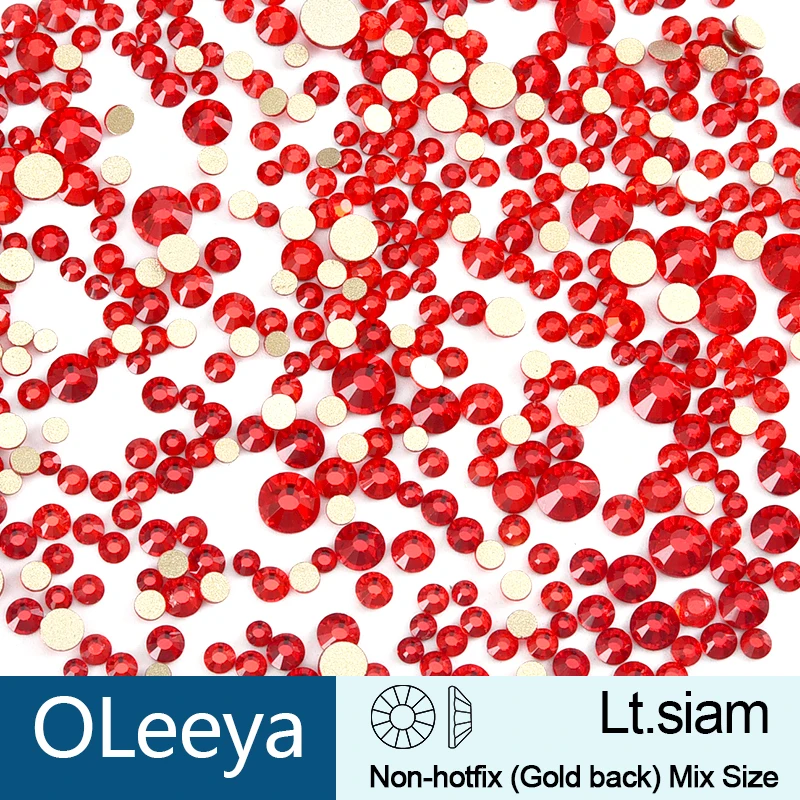 OLeeya 1440Pcs SS4-SS30 Mix Size Crystal AB Non HotFix Gold Flatback Rhinestones Glitter Stones Nail Art DIY Crafts Decorations