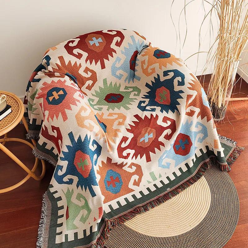 

Waffle Sofa Cover Single Beds Blanket Bohemia Style Throw Blankets Picnic Mat With Tassel Sofa Bed Tablecloth Cover Decorative